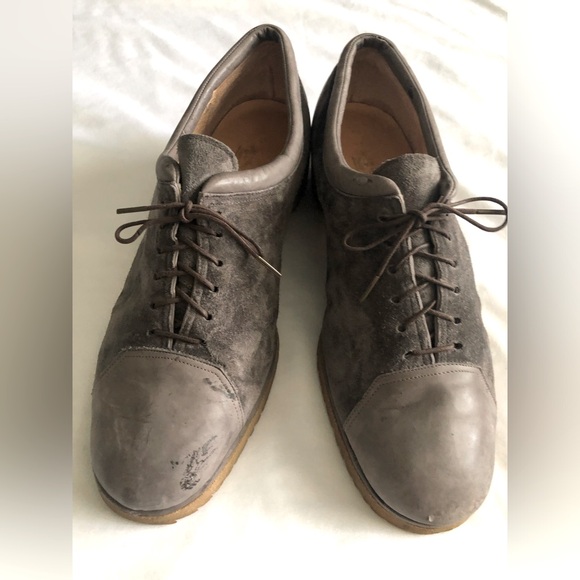 Vintage Rare Gucci Gray and Leather ladies Lace Up Shoes Size 42 - Picture 1 of 14